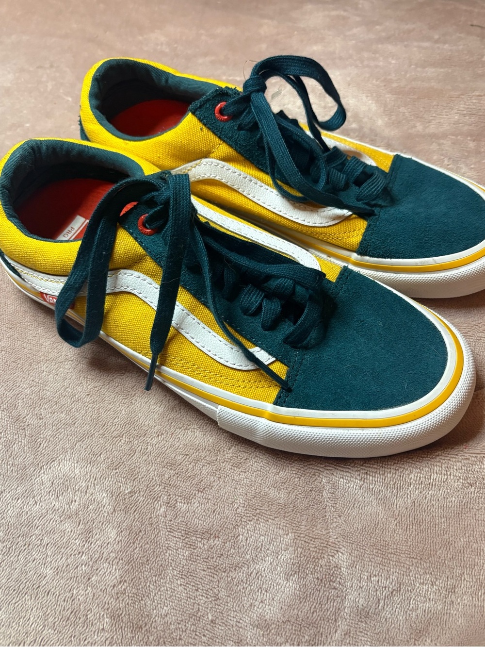 Vans Old Skool Pro Yellow Teal Suede Canvas Skate Shoes Men’s 7.5